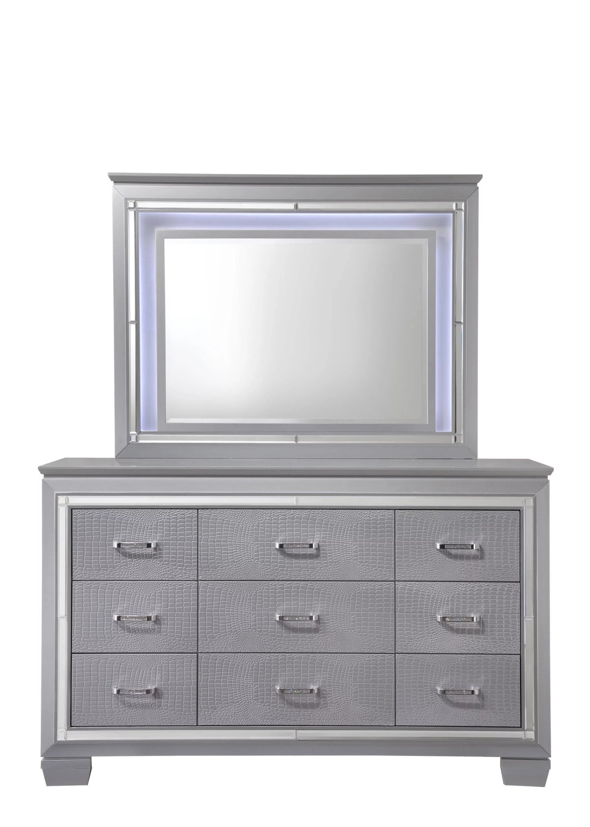 King Size 6pc Upholstered Bed Dresser Mirror Nightstand Chest R20206