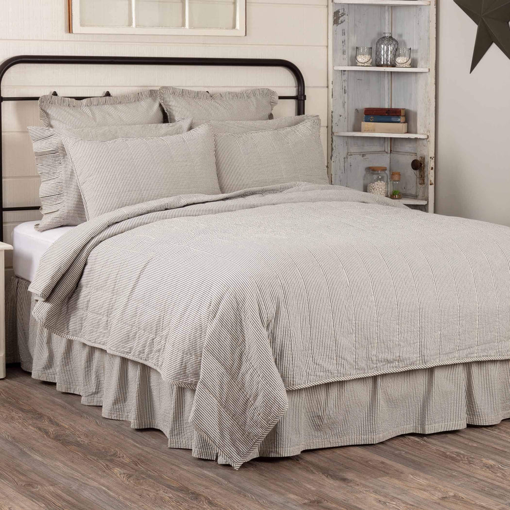Blue Ticking Stripe King Quilt Coverlet S52893