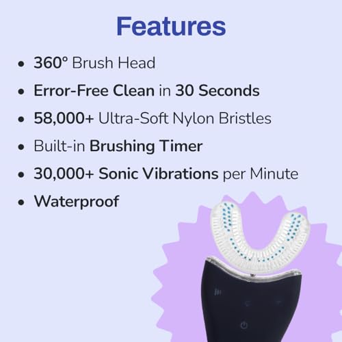 U Shaped Electric Toothbrush with 360° Nylon Bristles, 3 Cleaning Modes, Rechargeable, Waterproof, Black O1558