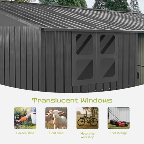 Grey Metal Outdoor Storage Shed with Windows and Lockable Doors L691825