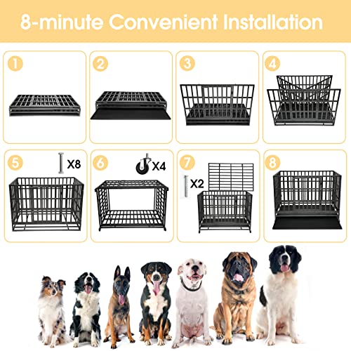 Heavy Duty Dog Kennel Crate Cage with Strong Metal Frame, Double Doors and Lockable Wheels, Square, 48 inch J6185