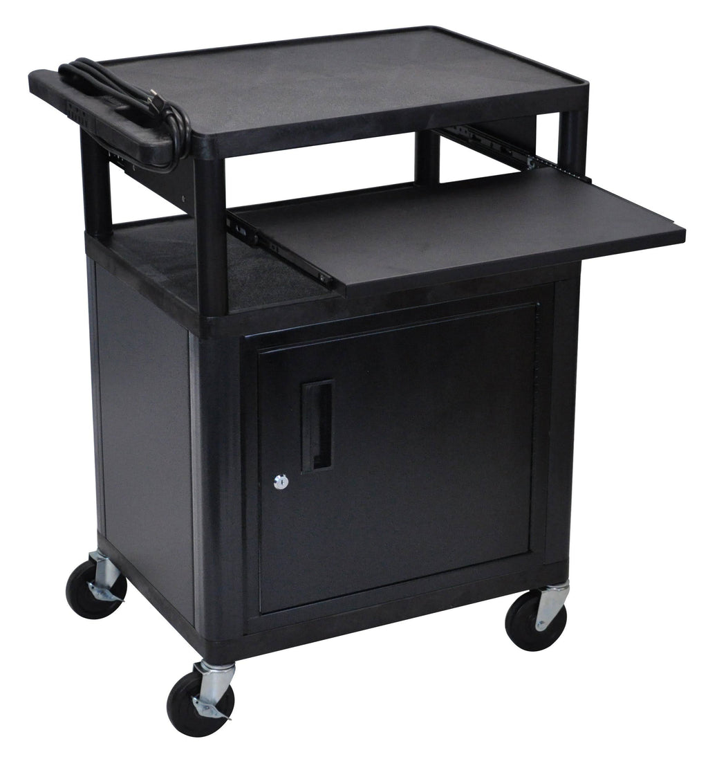 Black 3 Shelf Presentation Cart with Cabinet G366735