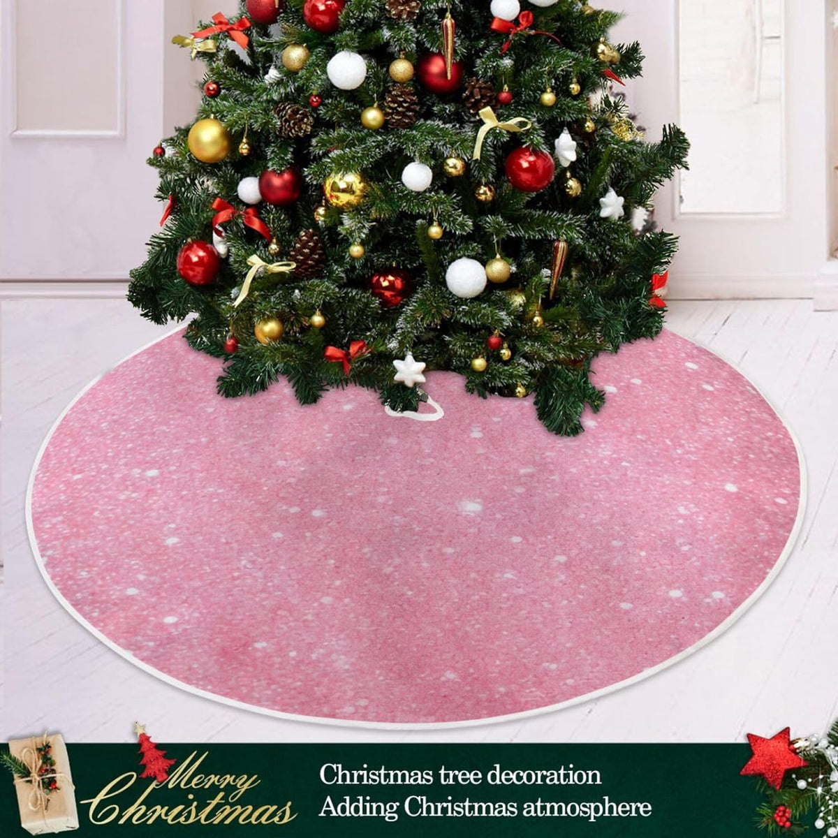 Glitter Blush Pink 47.2" Suede Christmas Tree Skirt U4964
