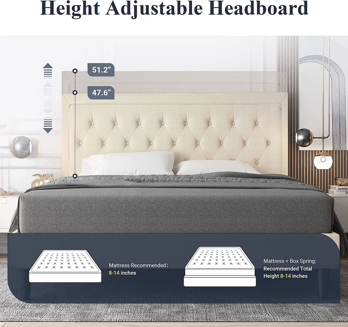 Queen Size Beige Upholstered Platform Bed Frame N4979