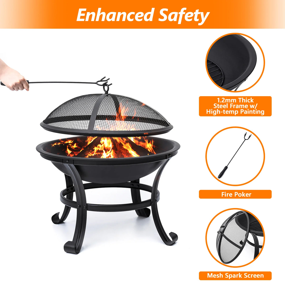 22 inch Portable Wood Burning Fire Pit with Spark Screen R404