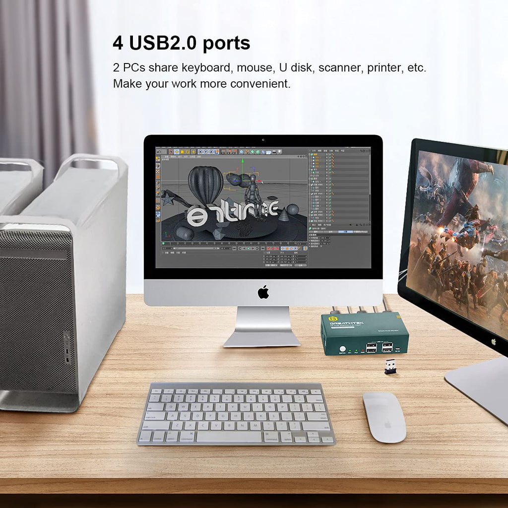 KVM Switch DP Displayport Dual Monitor 2 Port 4 USB 2.0 Hub 4K@60Hz G45173