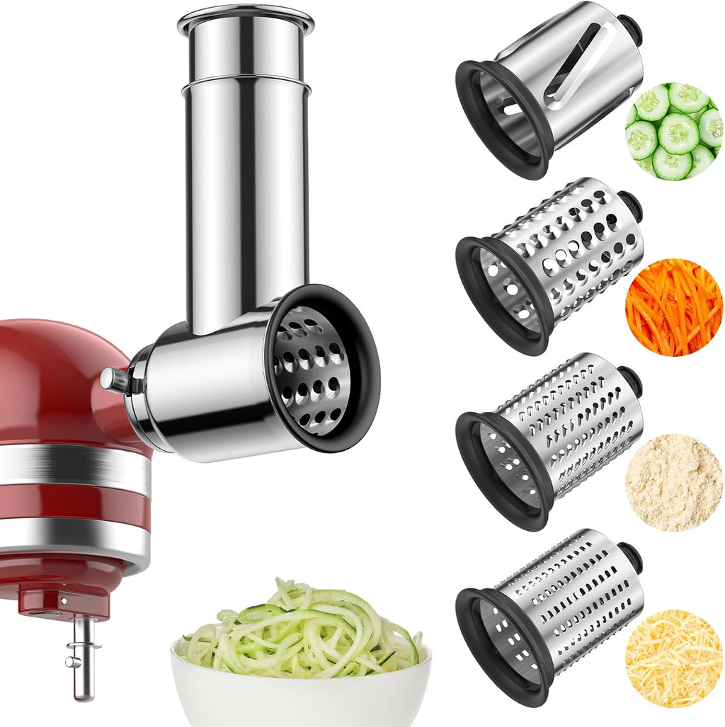 Stainless Steel Slicer Shredder Attachment for KitchenAid Stand Mixer with 4 Blades W497