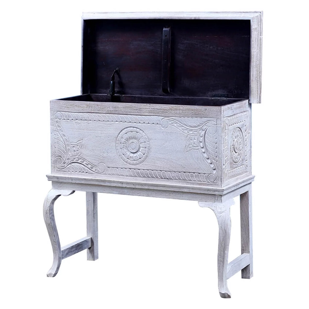 Reclaimed Wood Hand Carved Console Table G983