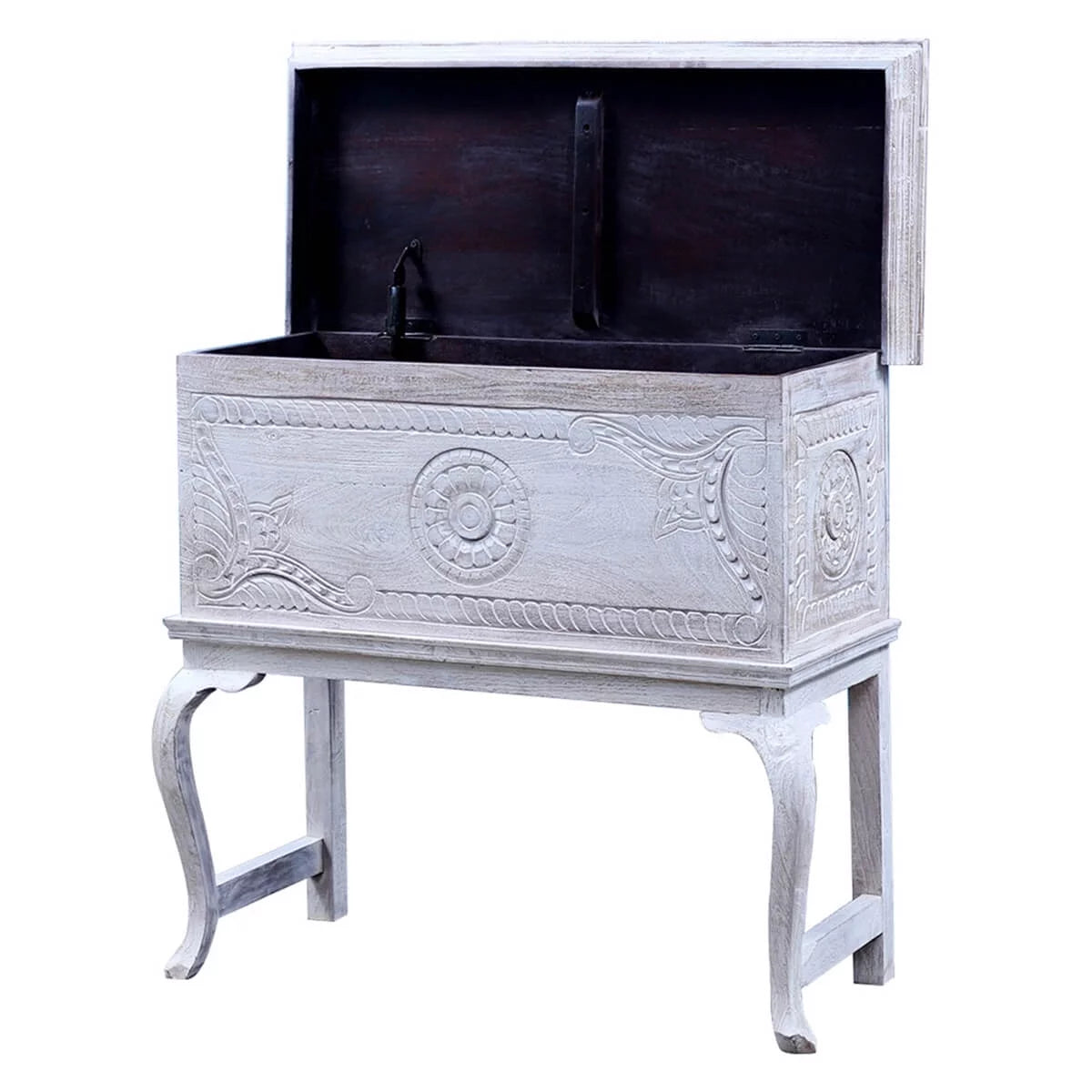 Reclaimed Wood Hand Carved Console Table G983