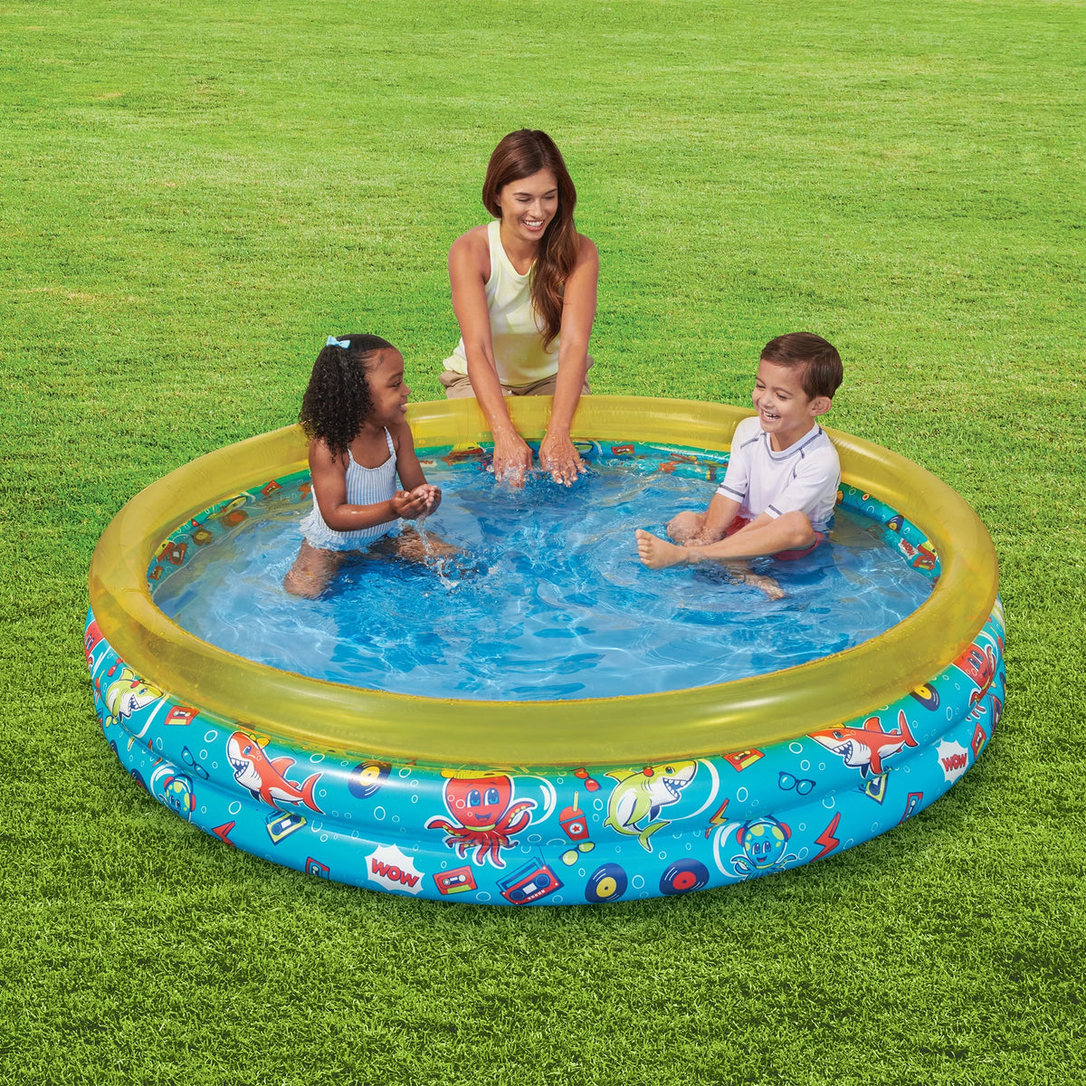 Round Inflatable 3-Ring Kiddie Splash Play Pool Yellow U22583