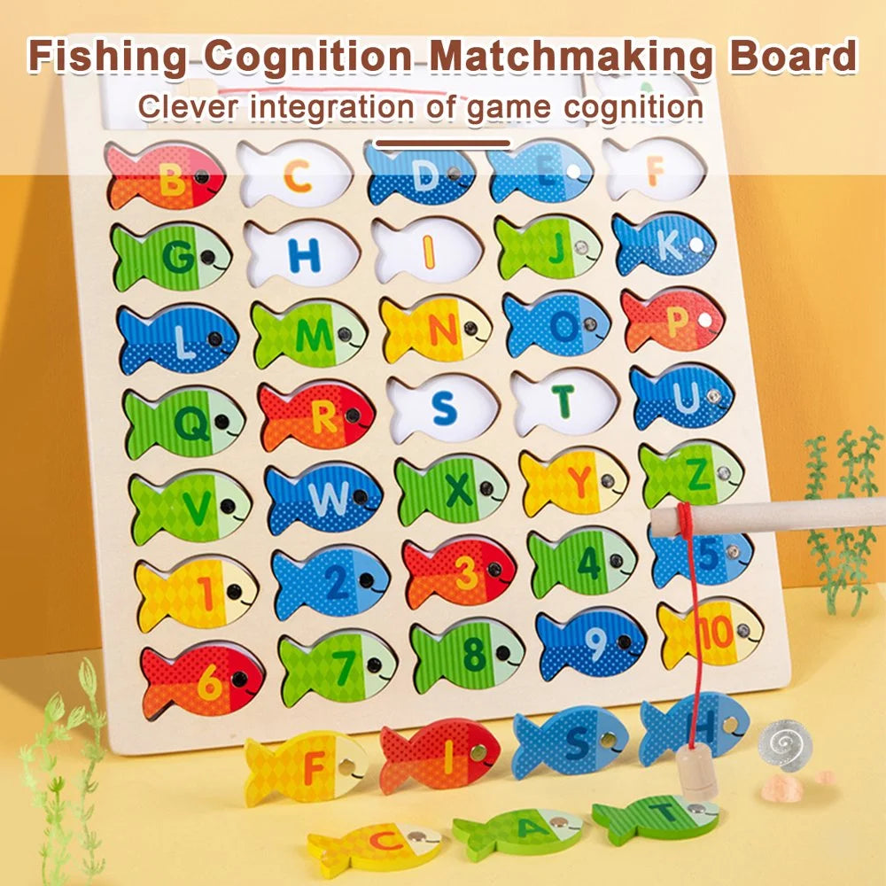 Magnetic Fishing Game for Kids 39 Pcs Wooden with 2 Magnetic Rods R591