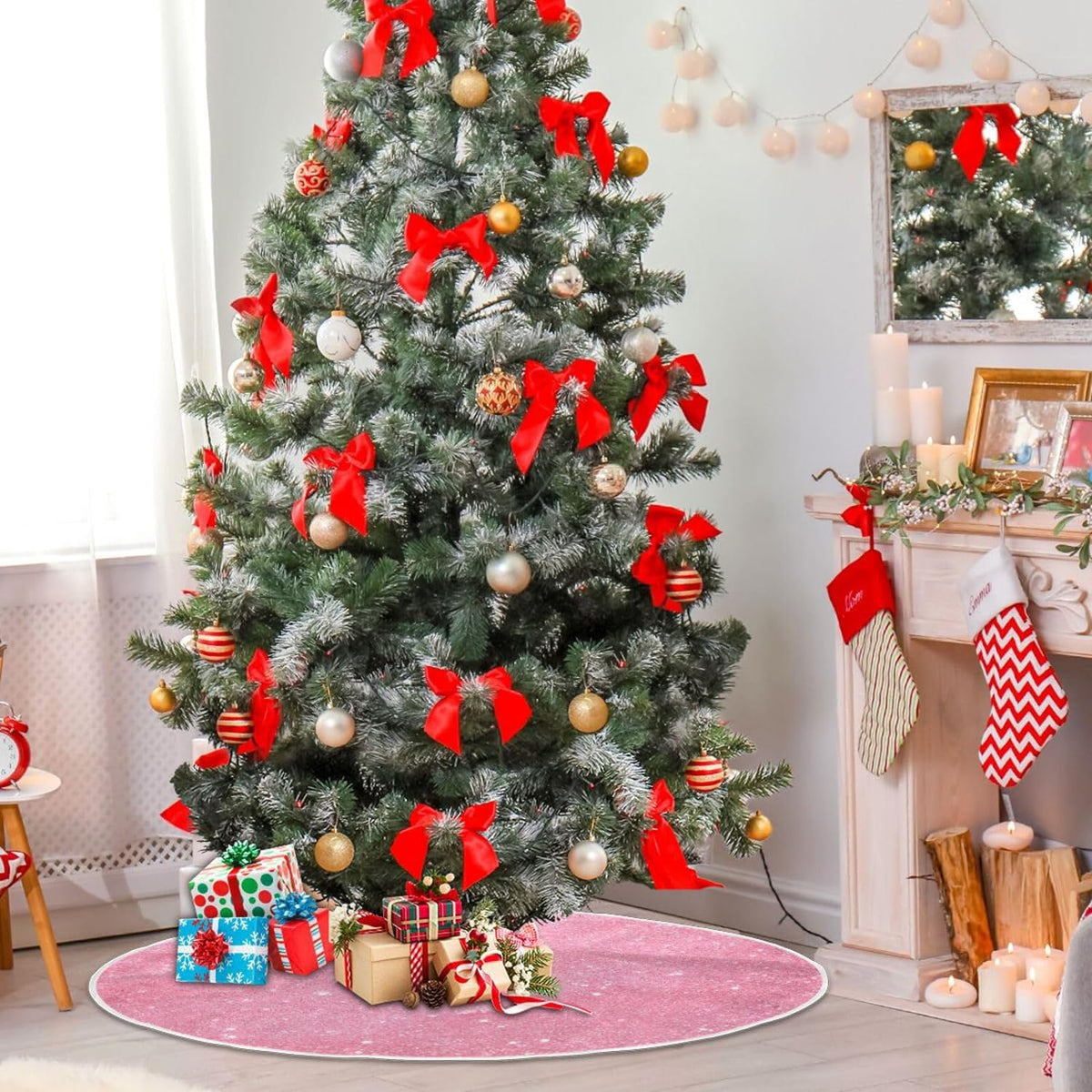 Glitter Blush Pink 47.2" Suede Christmas Tree Skirt U4964