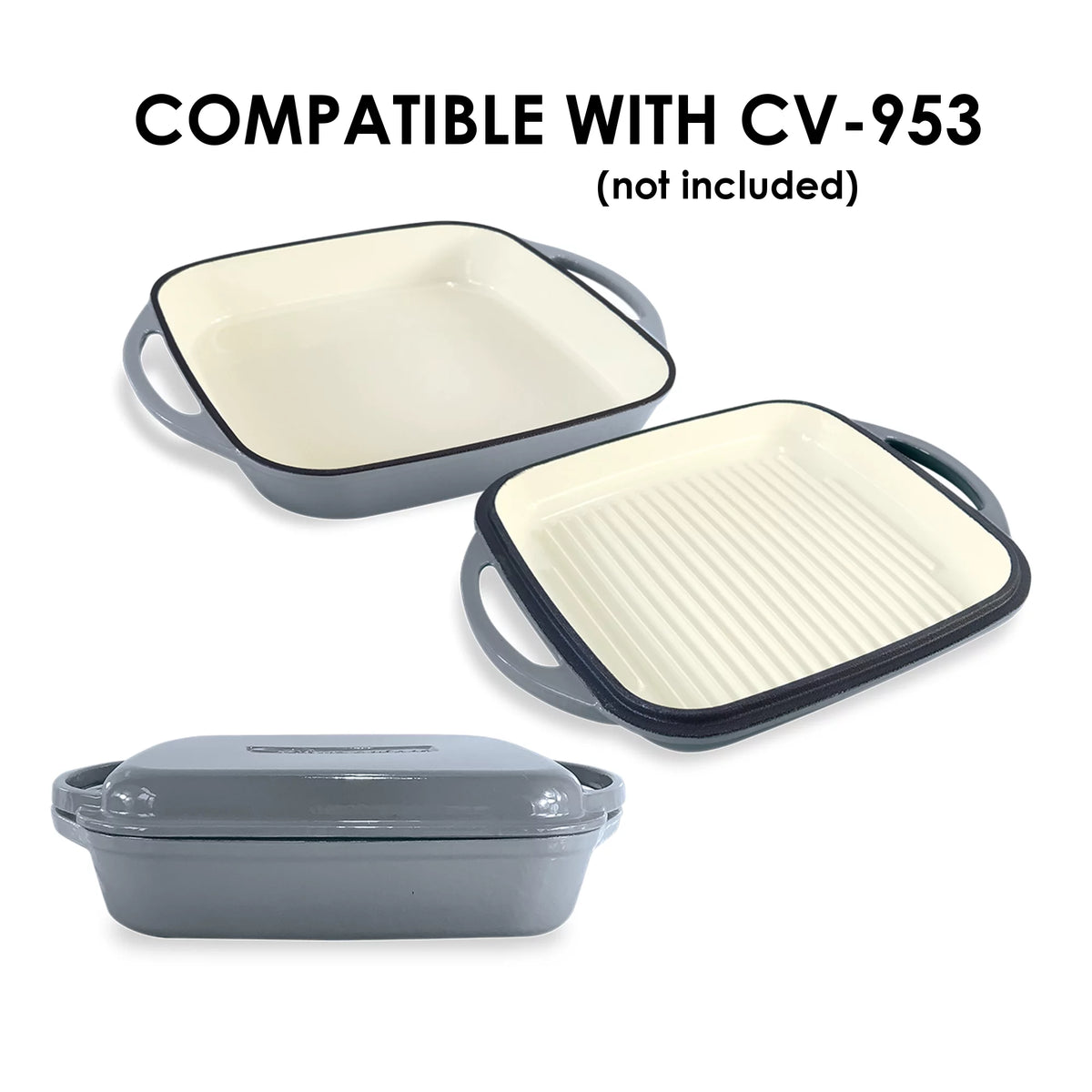 10" Square Enameled Cast Iron Grill Pan F988