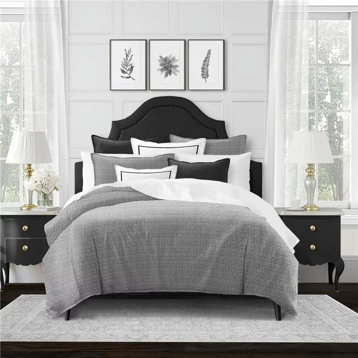 Charcoal Full & Double Size 5 Piece Duvet Cover & Pillow Shams Set Q5491