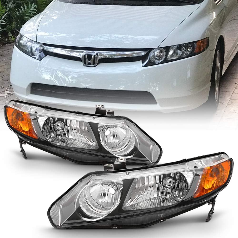 Black Housing Headlights for 2006-2011 Honda Civic 4-Door Sedan V82464