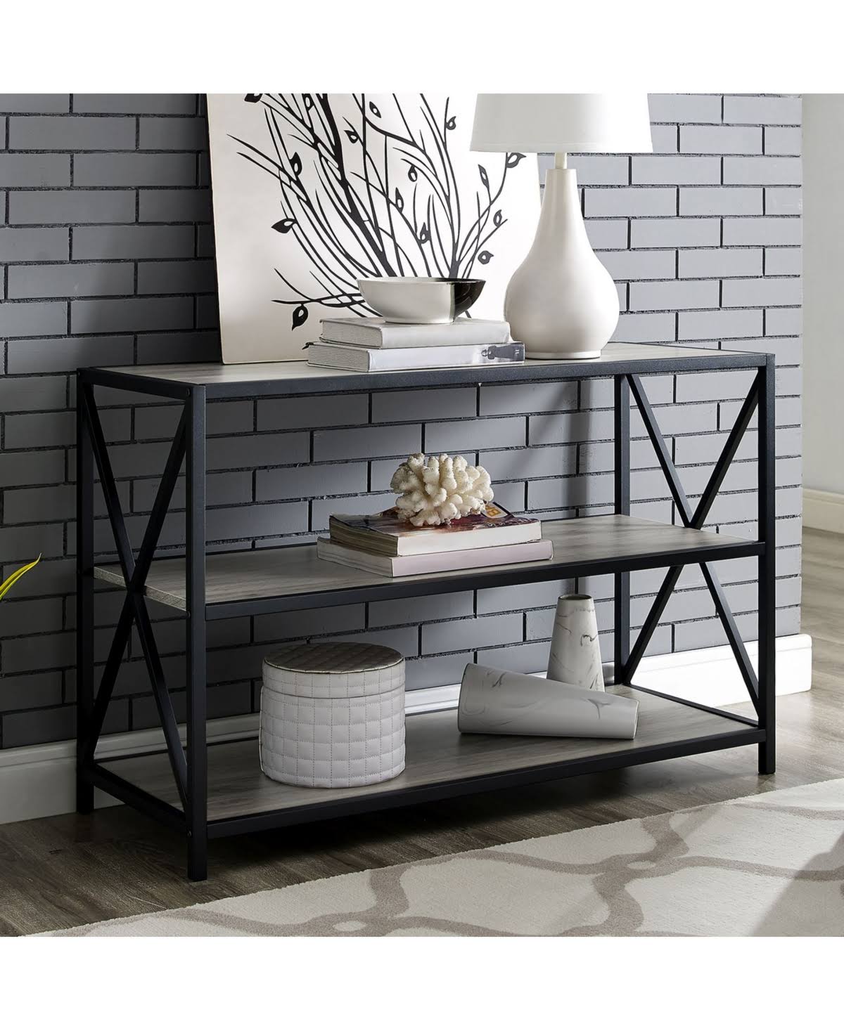White Industrial Wood Bookcase X815567