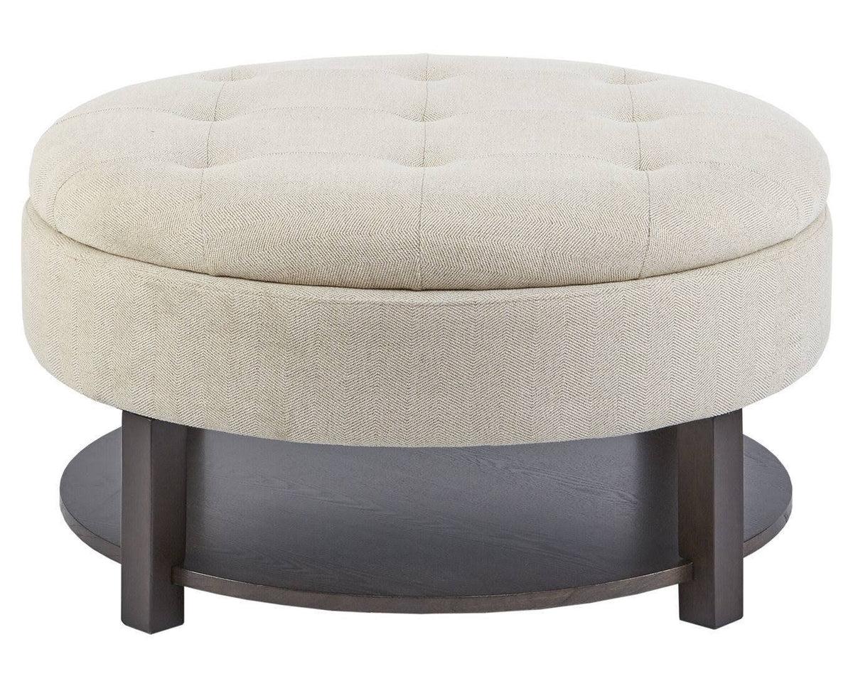 Cream Tufted Round Storage Ottoman I341