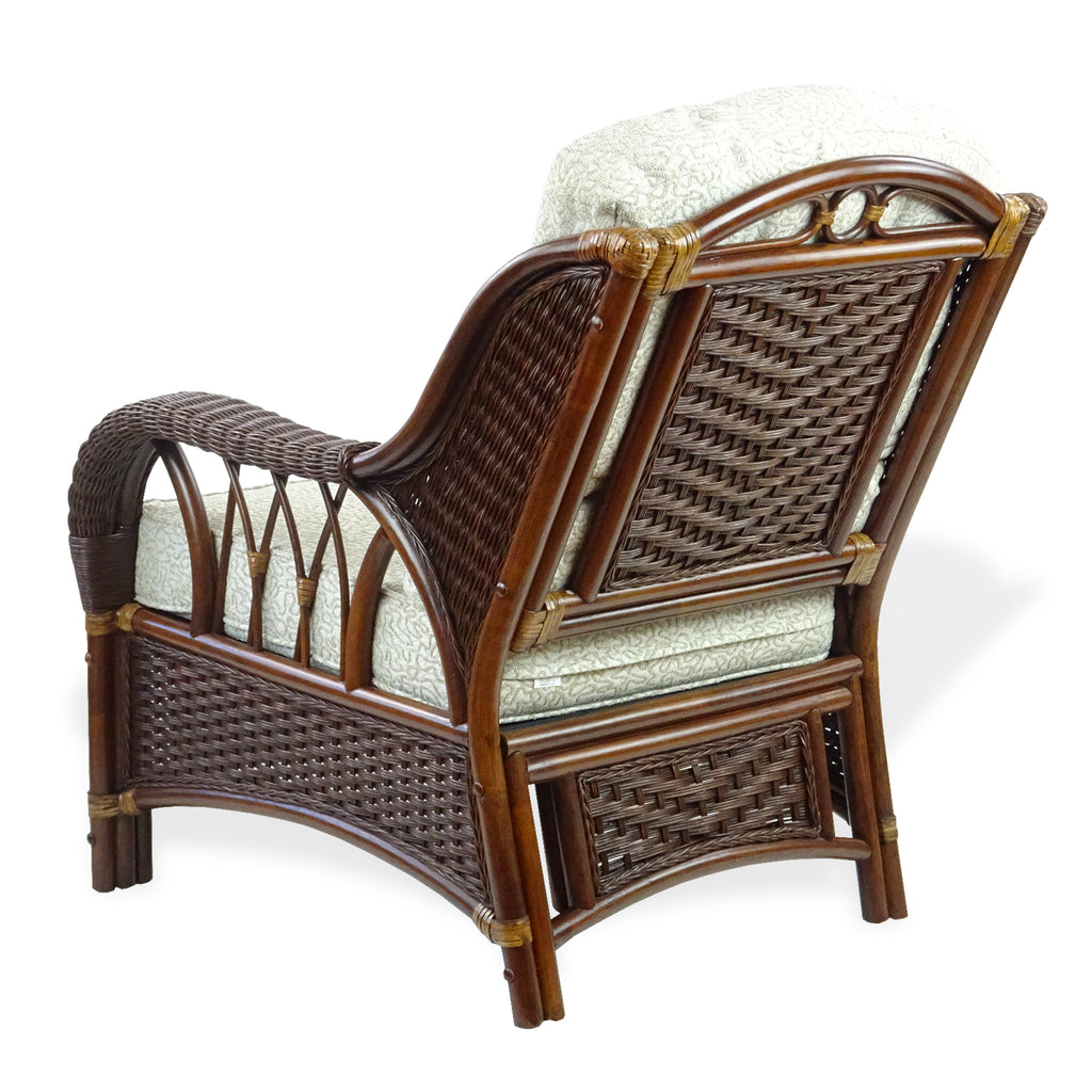Dark Walnut Natural Rattan Wicker Armchair with Ottoman and Cushion H3501