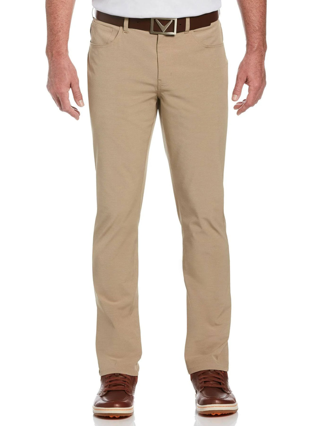Khaki Heather Beige Cotton Polyester Elastane 5-Pocket Pant Q4378