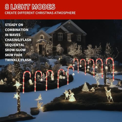 10 Pack Solar Christmas Candy Cane Lights D3064