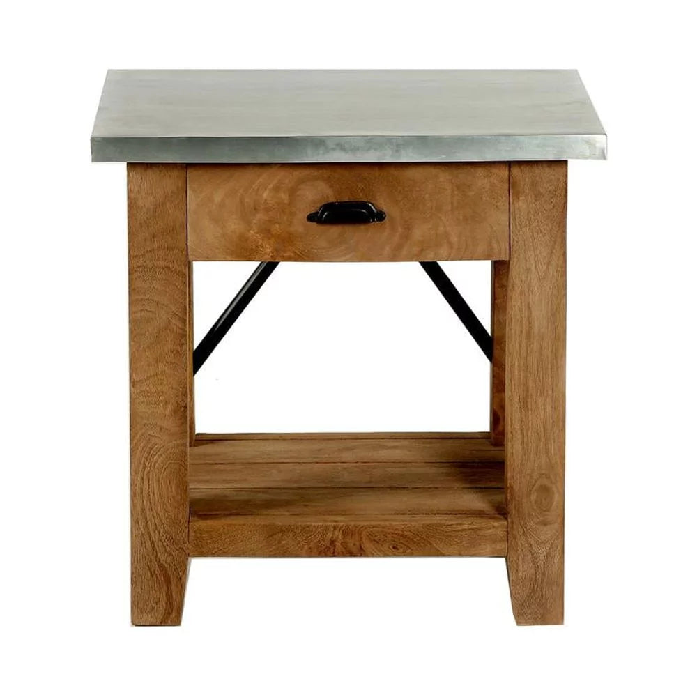 22" Wood and Zinc Metal End Table with Drawer I4385