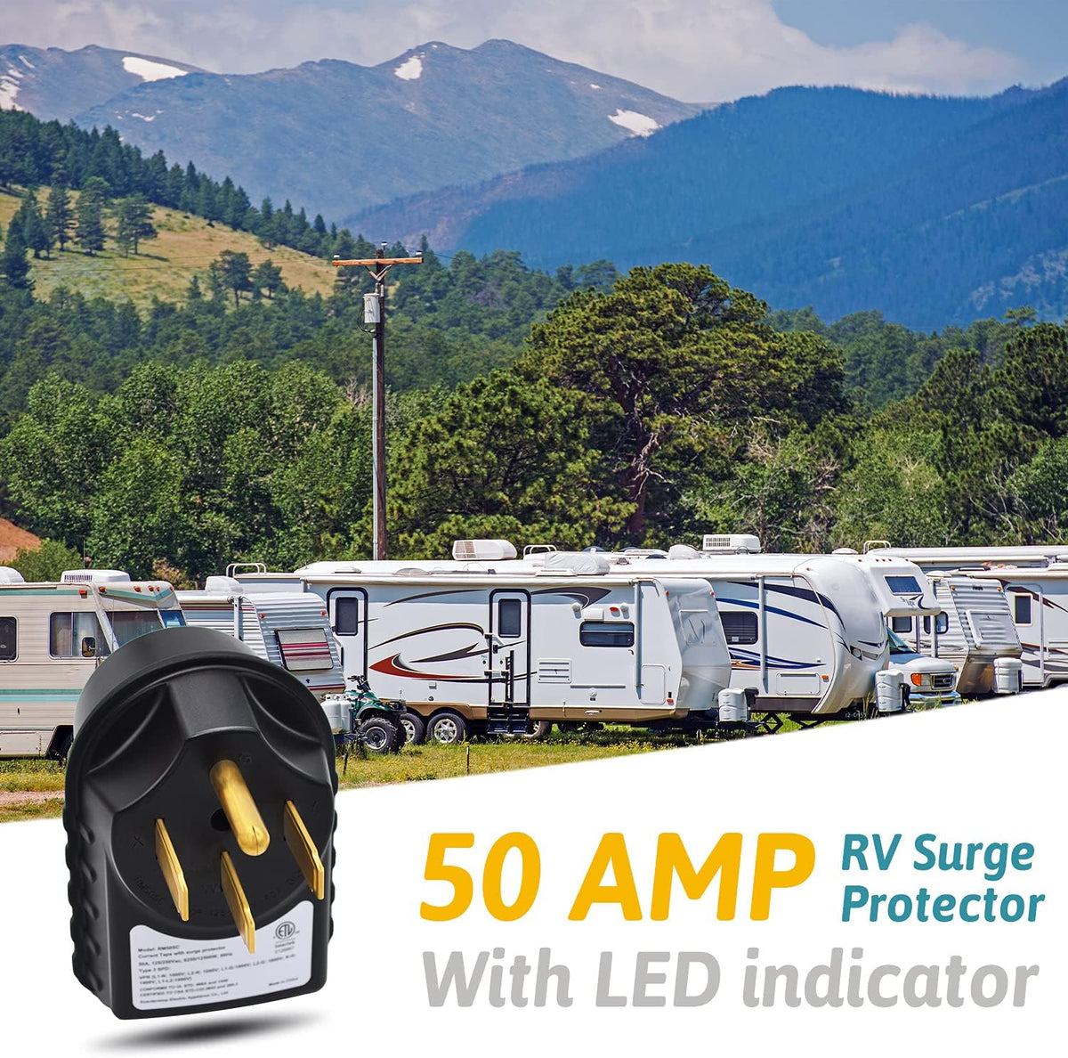 50 Amp RV Surge Protector and Power Pedestal Tester with LED Indicator Light S5369