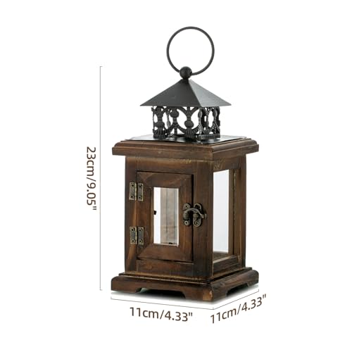 Brown Wooden Candle Holder Lantern O9467