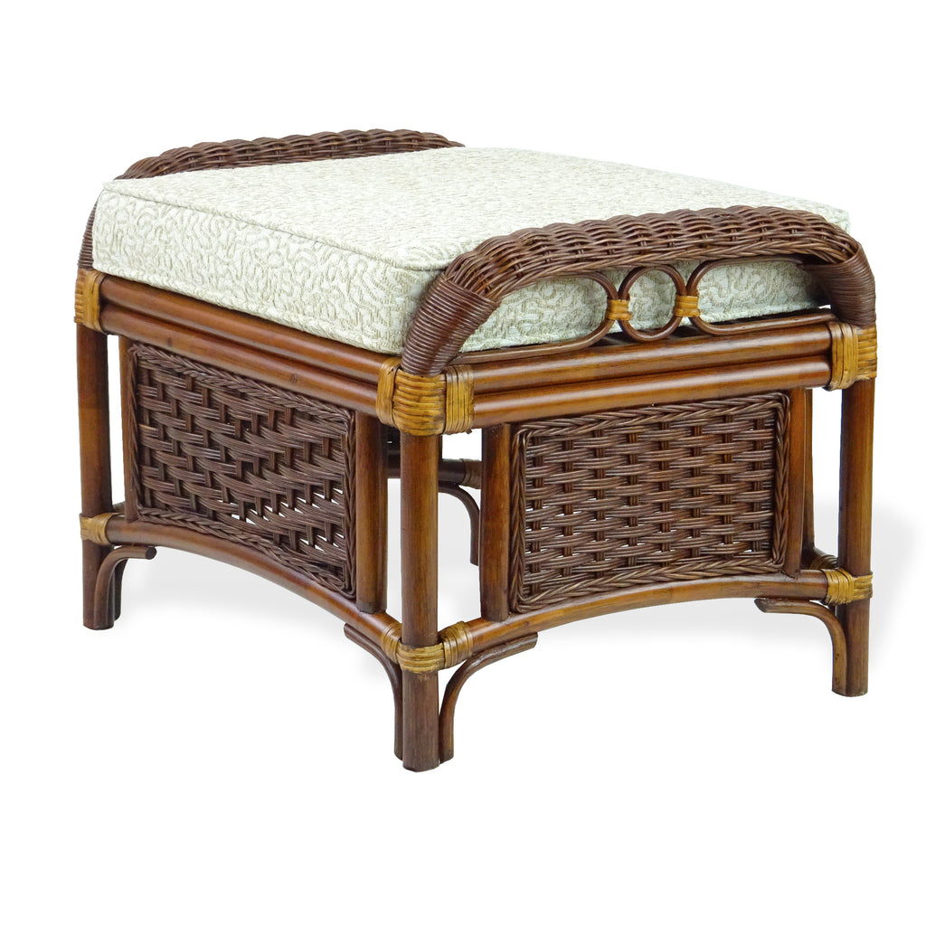 Dark Walnut Natural Rattan Wicker Armchair with Ottoman and Cushion H3501