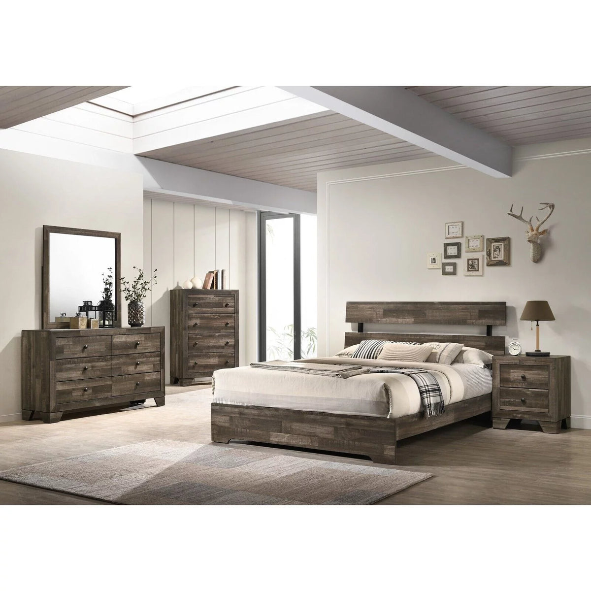 Rustic Brown 6pc King Size Platform Bedroom Set S660