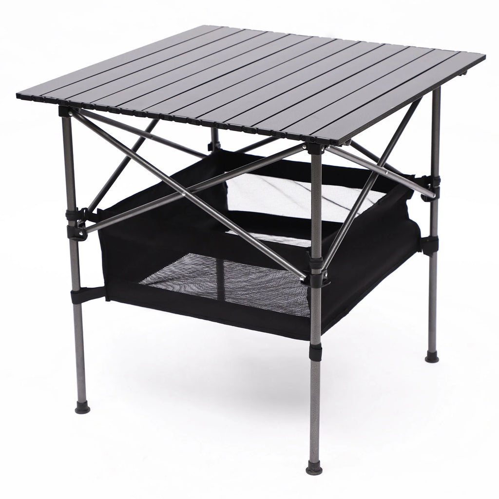 Portable Square Folding Table with Carrying Bag, Roll-up Top, Aluminum Frame, Black Y87291