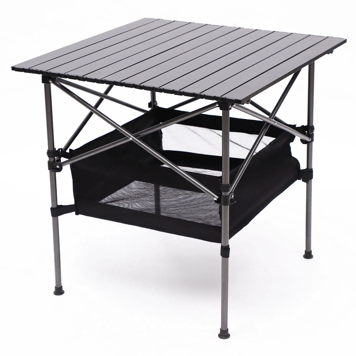 Portable Square Folding Table with Carrying Bag, Roll-up Top, Aluminum Frame, Black Y87291