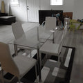 5 Piece Glass Top Dining Table Set with 4 White PU Leather Chairs J5392