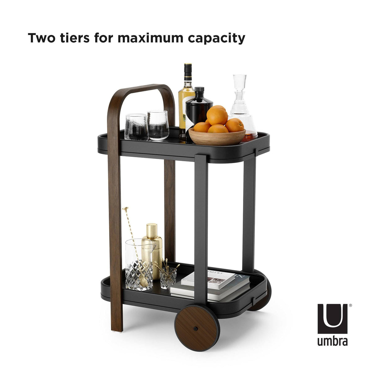 White-Natural Bar & Serving Cart J33968