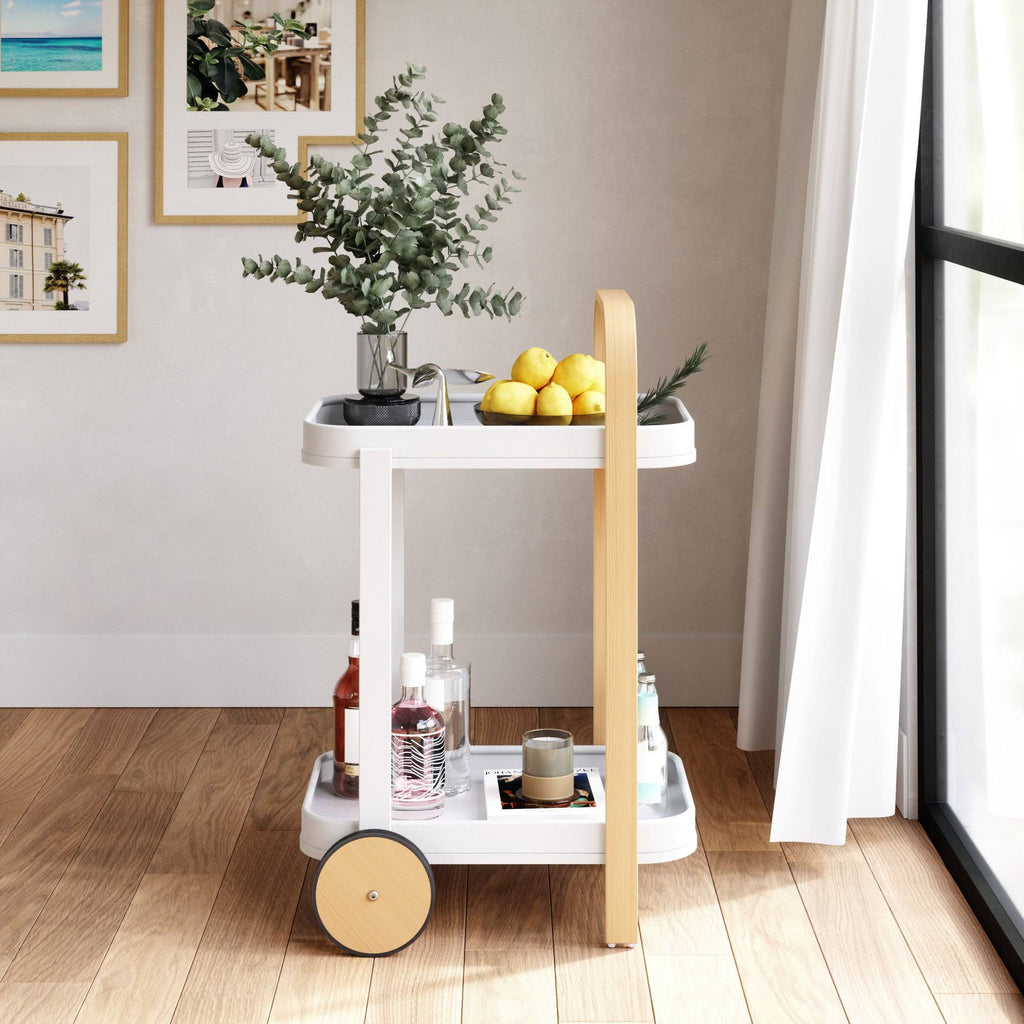White-Natural Bar & Serving Cart J33968