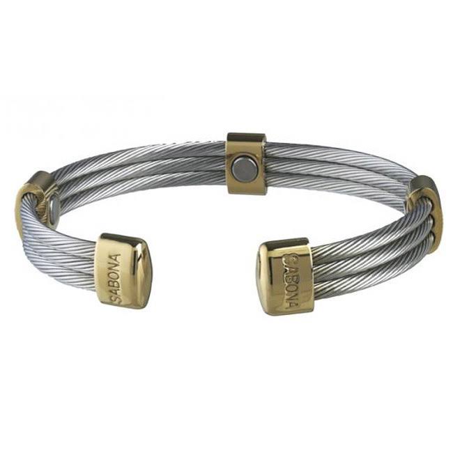 Trio Cable Stainless/Gold Magnetic Bracelet, Extra Large I429