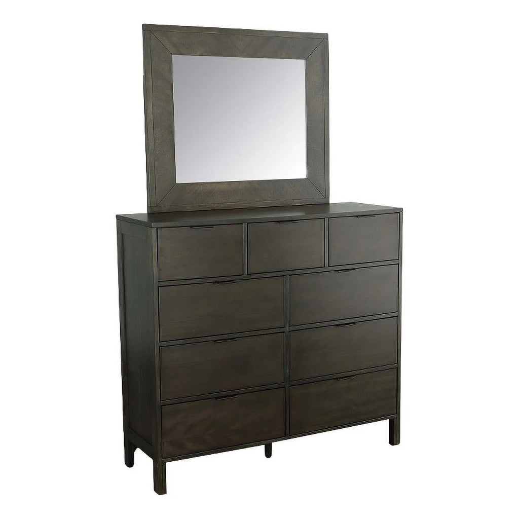 Dark Walnut Brown Wood Drawer Dresser & Mirror F3019