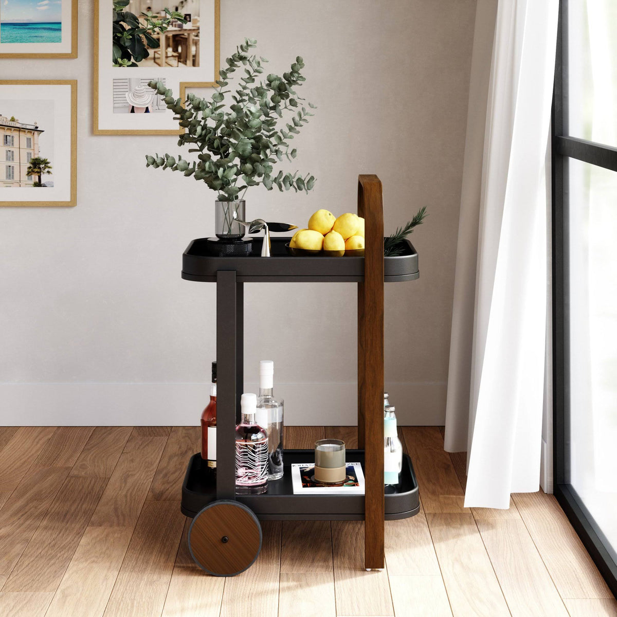 White-Natural Bar & Serving Cart J33968