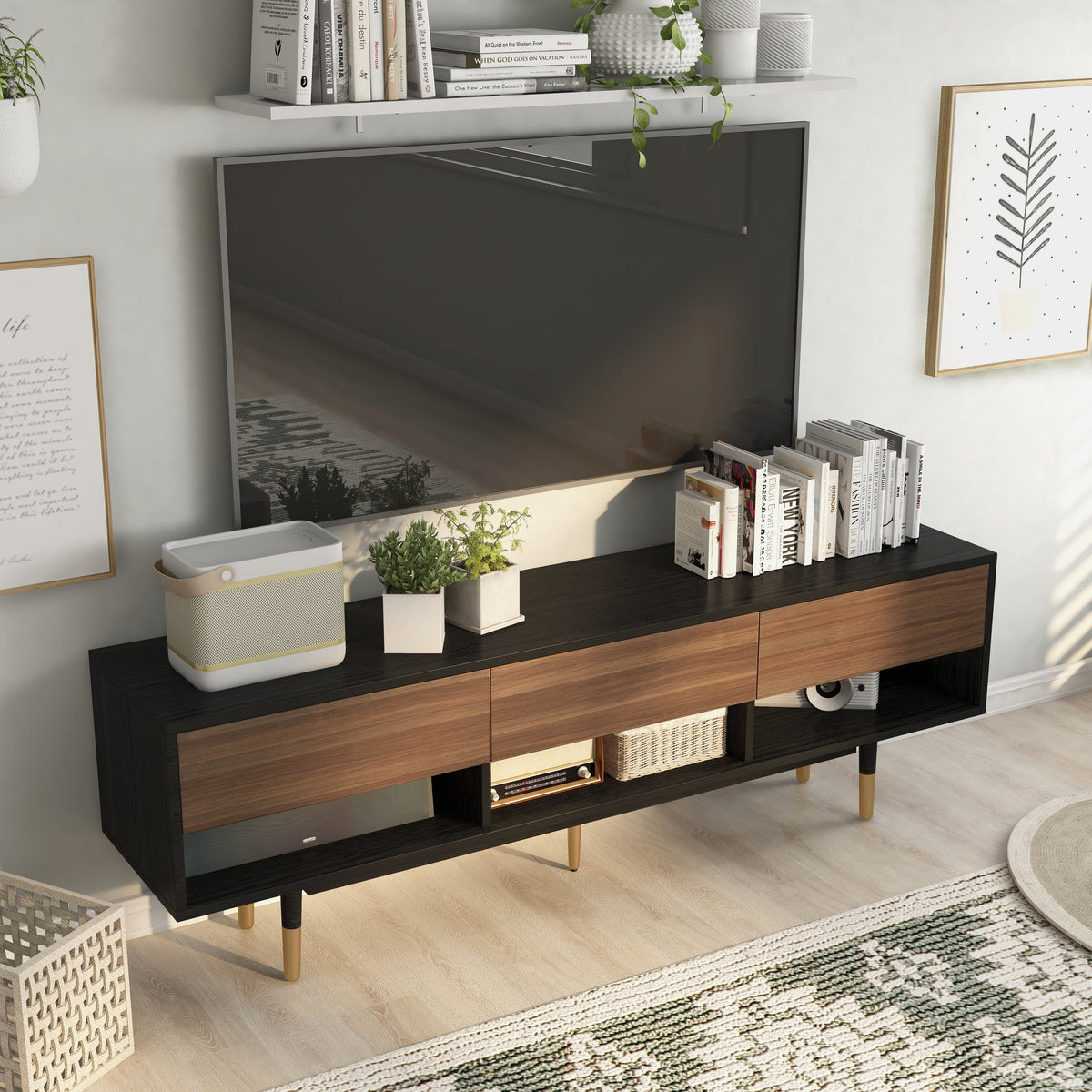Black 71-inch 3-Shelf TV Console X327586