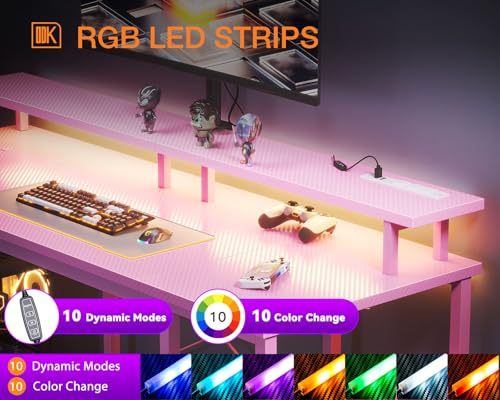 48 inch White Gaming Desk with LED Lights and Power Outlets V45140