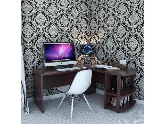 Dark Russet Cherry Corner L-Shaped Computer Desk G721