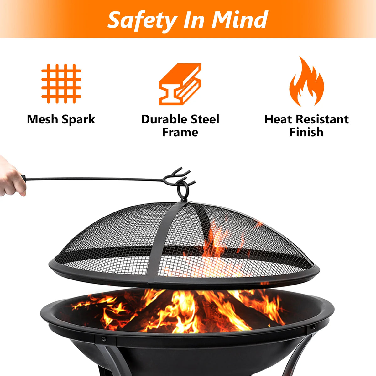 22 inch Portable Wood Burning Fire Pit with Spark Screen R404
