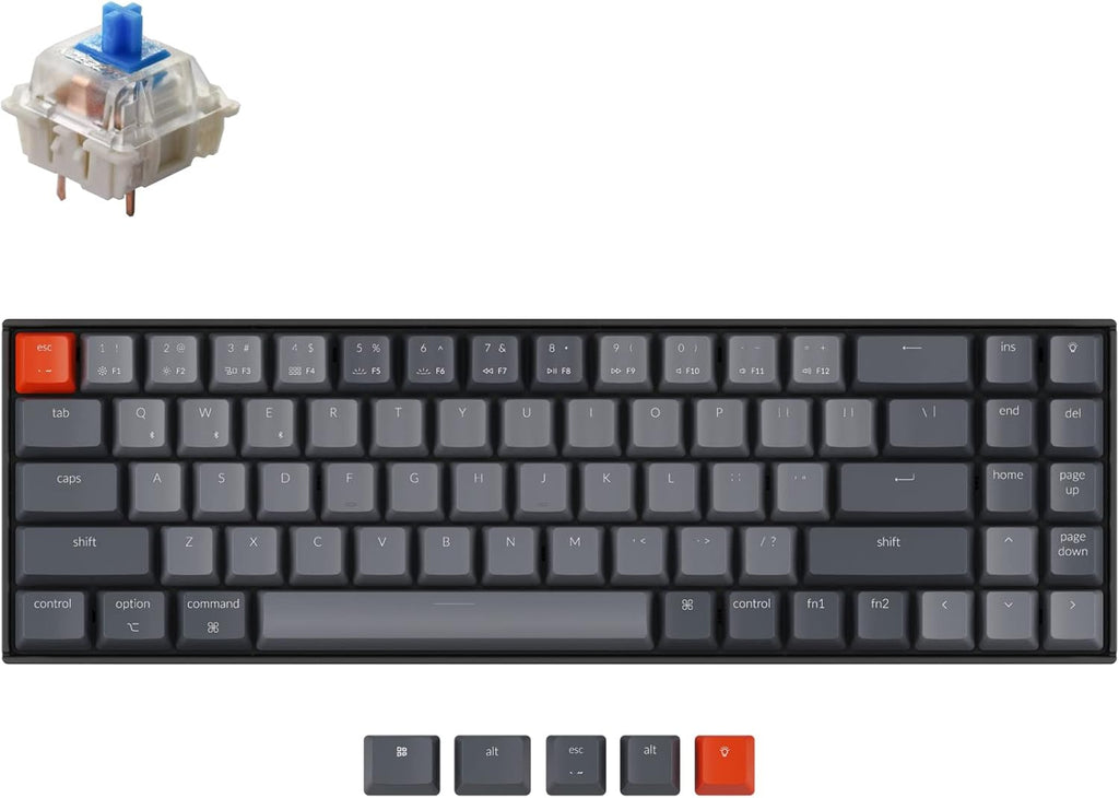 70% Layout 72 Keys Hot-Swappable Bluetooth Wireless USB Wired Mechanical Gaming Keyboard with White LED Backlight T85233