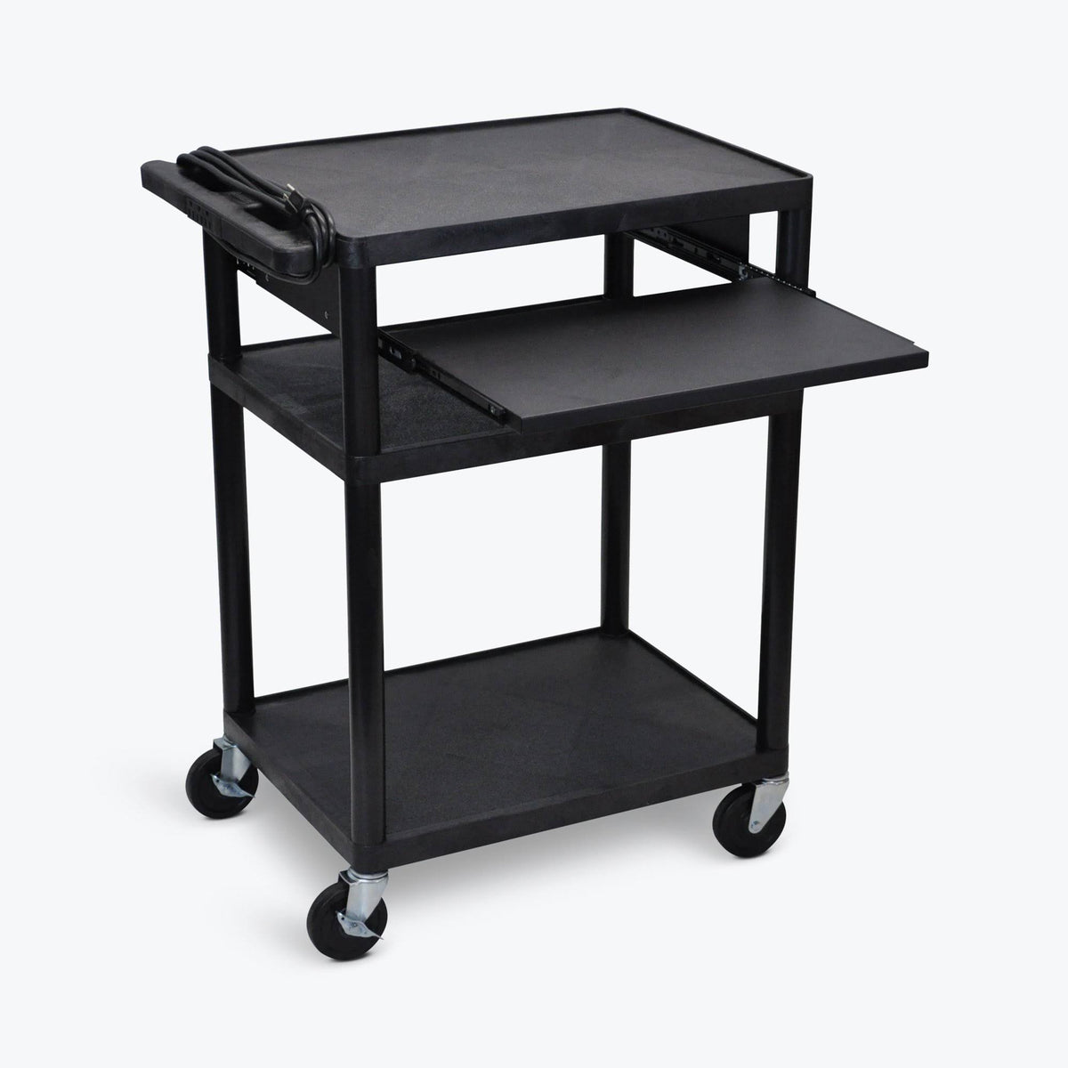 Black 3 Shelf Presentation Cart with Cabinet G366735