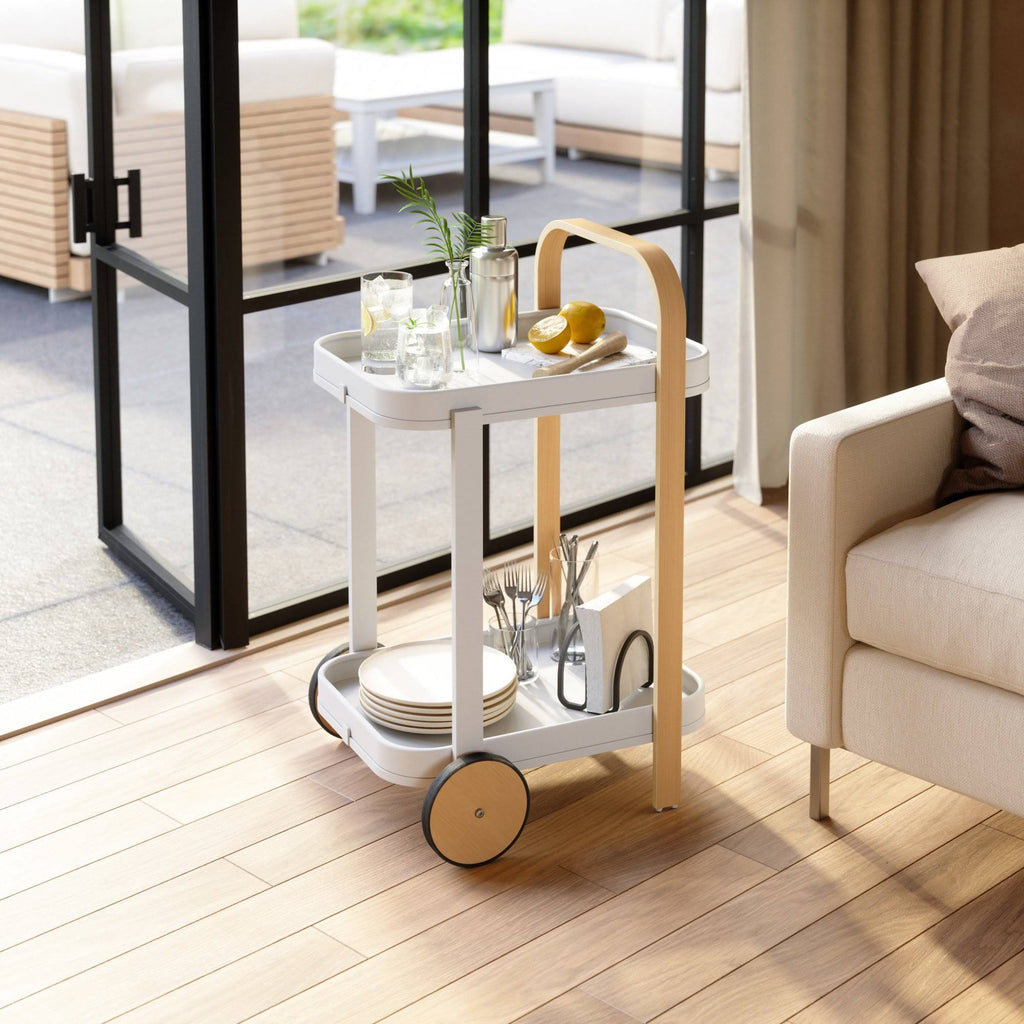 White-Natural Bar & Serving Cart J33968