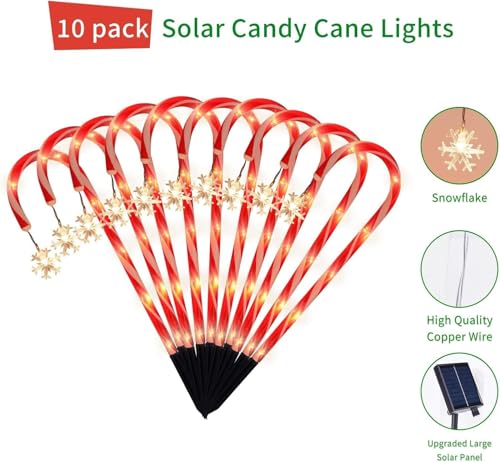 10 Pack Solar Christmas Candy Cane Lights D3064
