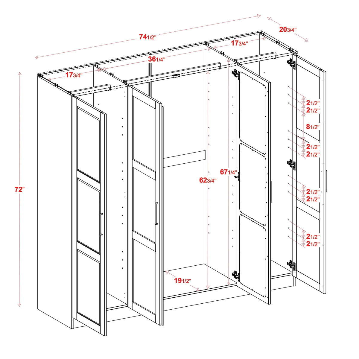 100% Solid Wood 4-Door Wardrobe Black U654463