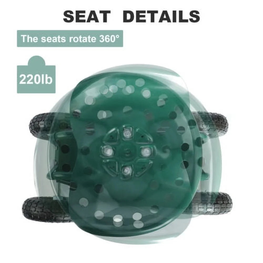 Green Metal Rolling Garden Seat Cart with 4 Wheels P541