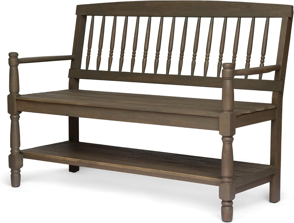 Acacia Wood Outdoor Bench with Shelf O195386