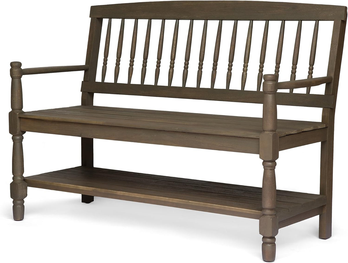 Acacia Wood Outdoor Bench with Shelf O195386
