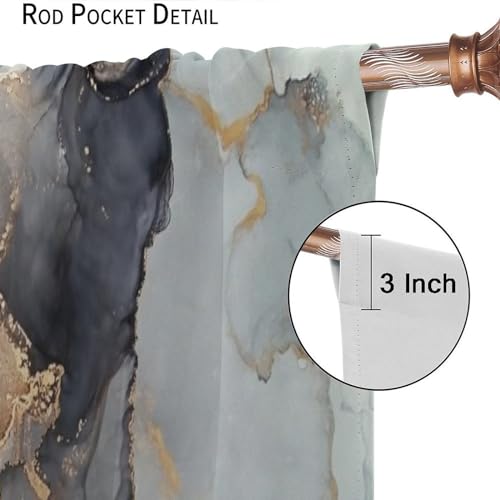 Navy Blue Gold Geometric Marble Curtains, 42x45 Inches Set 2 Panels H96711